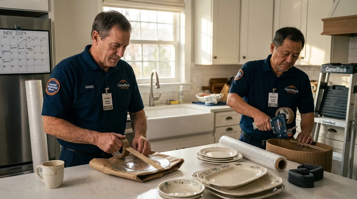 Professional crew packing kitchen dishware in Hillside, NJ
